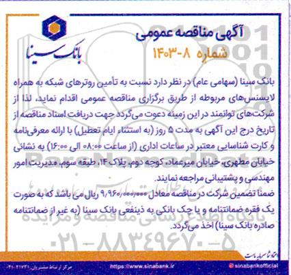 مناقصه تامین روترهای شبکه به همراه لایسنس های مربوطه 