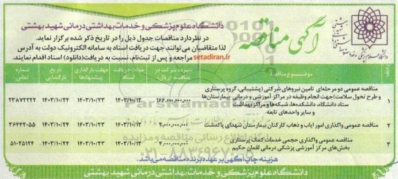 مناقصه عمومی دو مرحله ای تامین نیروهای شرکتی...
