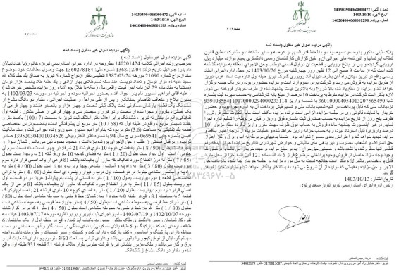مزایده دو دانگ مشاع از ششدانگ یک  قطعه آپارتمان مسکونی