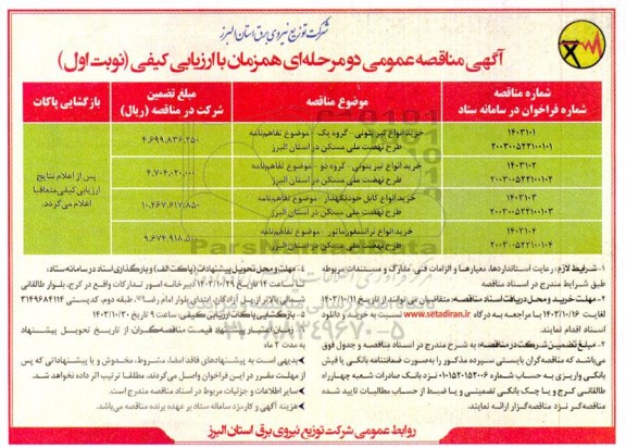 مناقصه عمومی خرید انواع تیر بتونی - گروه یک ...