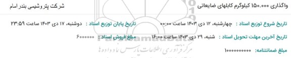 استعلام واگذاری 150.000 کیلوگرم کابلهای ضایعاتی