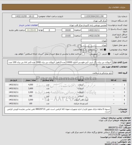 استعلام آنزیوکت بی بران رنگ سبز -آبی-طوسی-آجری 10000 عدد-3راهی آنژیوکت بی بران 3000 عدد-کتتر cvc بی بران 100 عدد