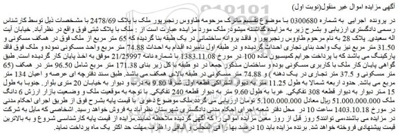 مزایده ملک با پلاک 2478/69