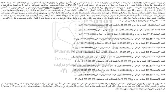 مزایده 13 قطعه زمین مسکونی