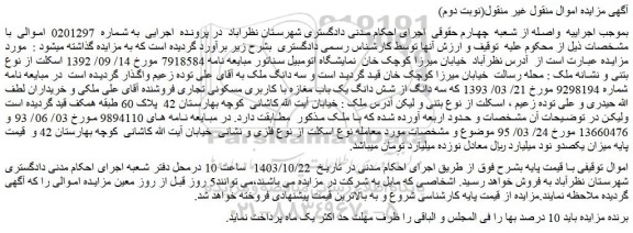 مزایده سه دانگ از شش دانگ یک باب مغازه با کاربری مسکونی تجاری