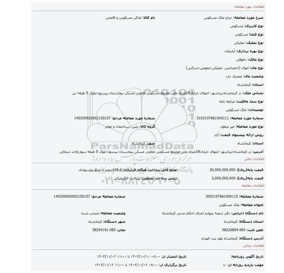 مزایده، ملک مسکونی