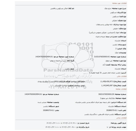 مزایده، ملک