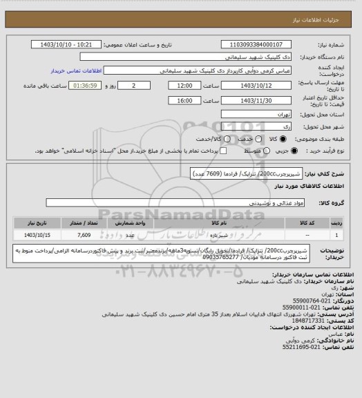استعلام شیرپرچرب200cc/ تتراپک/ فرادما (7609 عدد)
