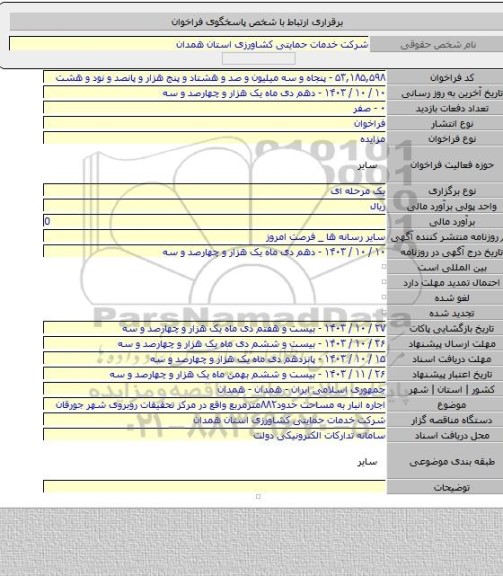 مزایده, اجاره انبار به مساحت حدود۸۸۲مترمربع واقع در مرکز تحقیقات روبروی شهر جورقان