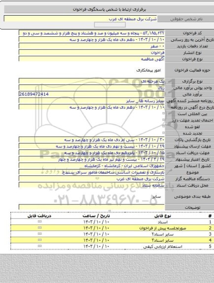 مناقصه, بازسازی و تعمیرات اساسی ساختمان مامور سرای سنندج