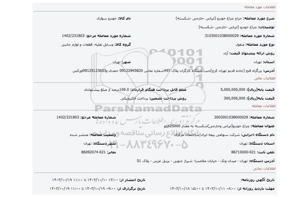 مزایده، چراغ خودرو (ایرانی -خارجی -شکسته)