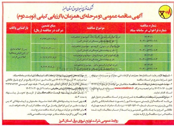 مناقصه عمومی خرید انواع تیر بتونی - گروه یک ... نوبت دوم