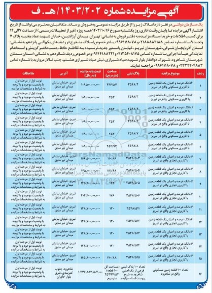 مزایده فروش املاک