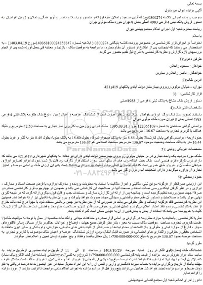 مزایده ششدانگ ملک (مغازه)