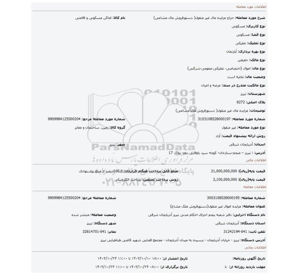مزایده، مزایده مال غیر منقول( دستورفروش مال مشاعی)