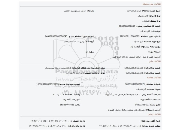 مزایده، کارخانه قند
