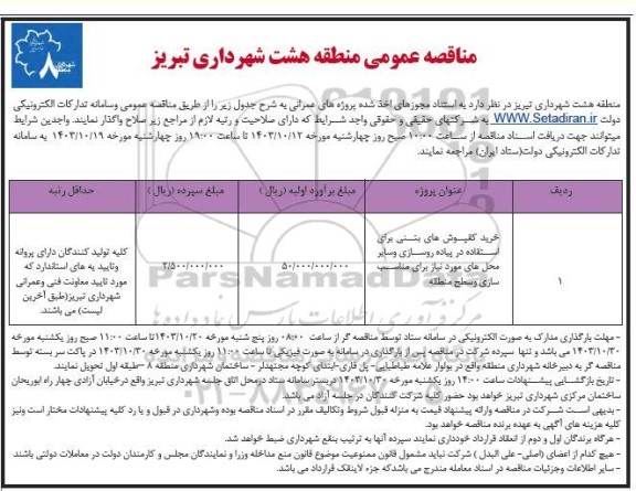 مناقصه عمومی خرید کفپوش های بتنی