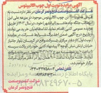 آگهی مزایده نوبت اول فروش چوب اکالیپتوس 