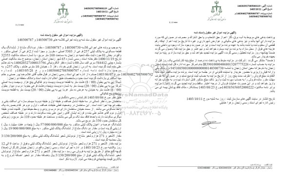 مزایده مقدار دو دانگ مشاع از ششدانگ یک قطعه مسکونی به پلاک ثبتی 257 فرعی از 5303 اصلی