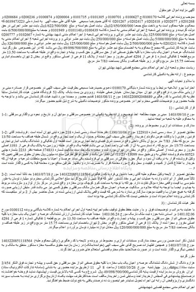 مزایده عرصه و اعیان یک باب مغازه به مساحت 13.50 متر مربع