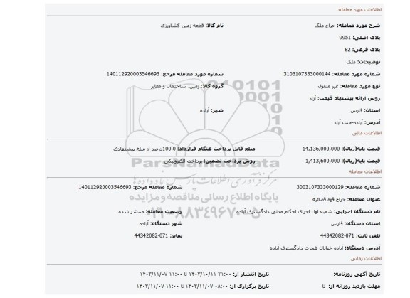 مزایده، ملک