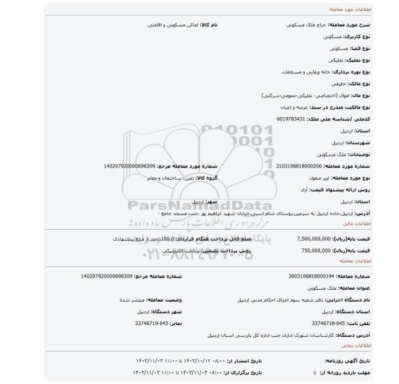 مزایده، ملک مسکونی