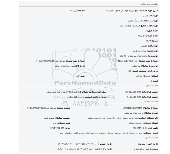 مزایده، مزایده اموال غیر منقول - اپارتمان