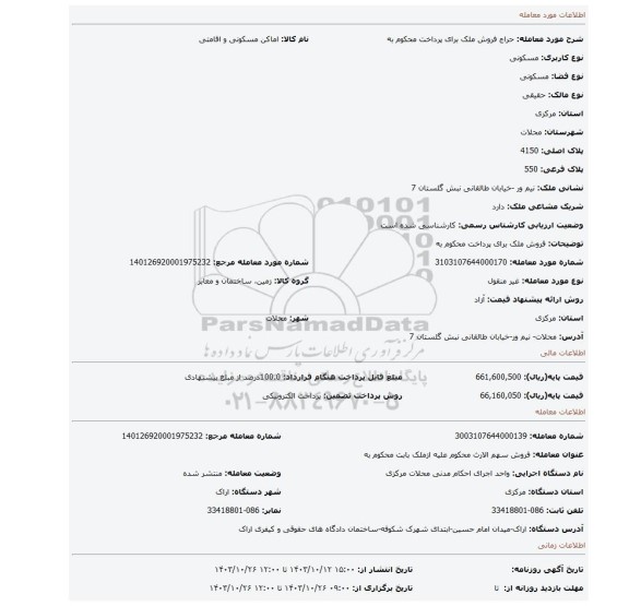مزایده، فروش ملک برای پرداخت محکوم به