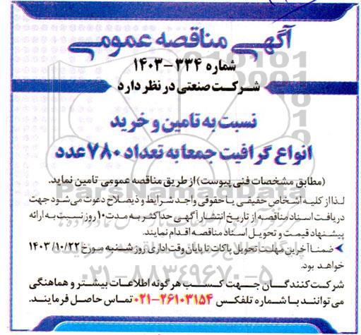 مناقصه تامین و خرید انواع گرافیت جمعا به تعداد 780 عدد