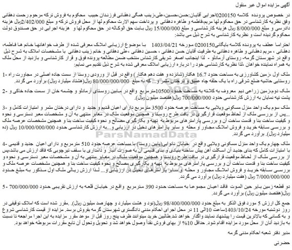 مزایده زمین کشاورزی به مساحت حدود 16.7 هکتار(شانزده و هفت دهم هکتار) 