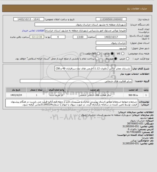 استعلام بازسازی معابر خاکی (دلاوران 11،12-فرعی های نماز-سرافرازان 49 و 58)
