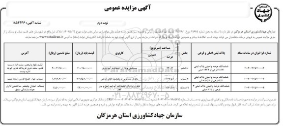 مزایده فروش املاک - نوبت دوم