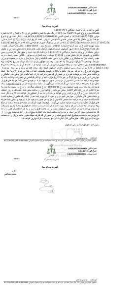 مزایده فروش ششدانگ خودرو پژو تیپ 206TU3
