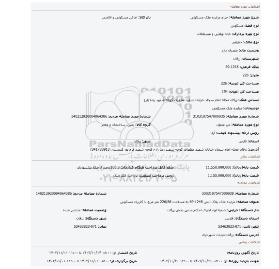 مزایده، مزایده ملک مسکونی