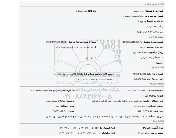 مزایده، خودرو