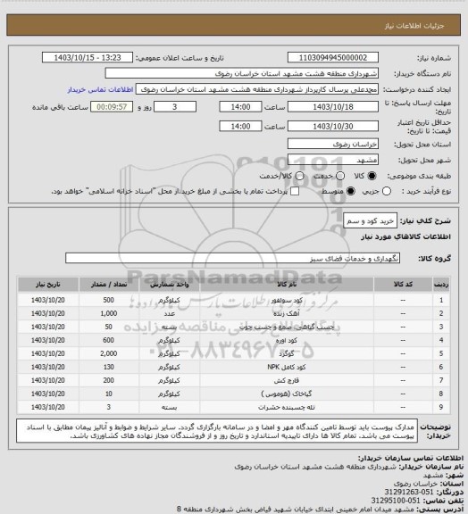 استعلام خرید کود و سم