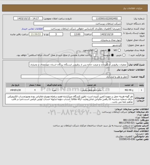 استعلام عملیات برفروبی و نگهداری و مرمت جاده پس از برفروبی ایستگاه بیدگان استان چهارمحال و بختیاری