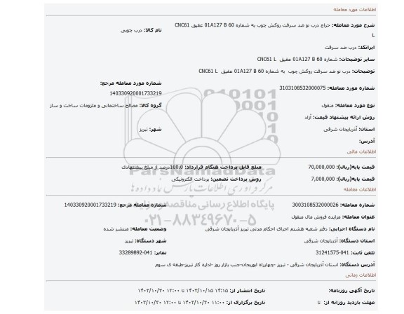 مزایده، درب نو ضد سرقت روکش چوب به شماره 01A127 B 60 عقیق CNC61 L