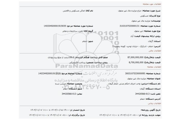 مزایده، مزایده مال غیر منقول