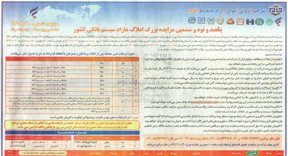 یکصد و نود و ششمین مزایده املاک مازاد سیستم بانکی کشور