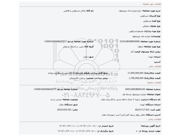 مزایده، مزایده مال غیرمنقول