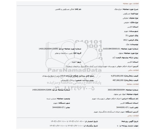 مزایده، ملک