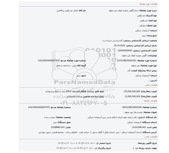 مزایده، آگهی مزایده اموال غیر منقول