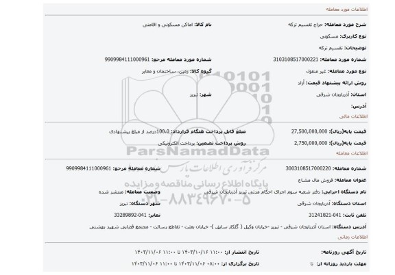 مزایده، تقسیم ترکه