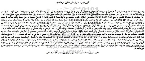 مزایده مازاد شش دانگ پلاک ثبتی شماره 11322 فرعی از یک اصلی