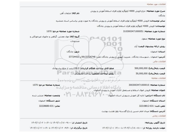 مزایده، فروش 4000 کیلوگرم لوازم فلزی اسقاط آموزش و پرورش چادگان