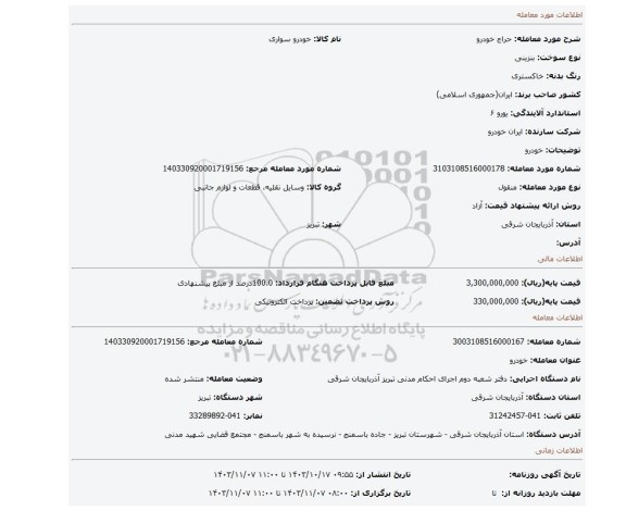 مزایده، خودرو