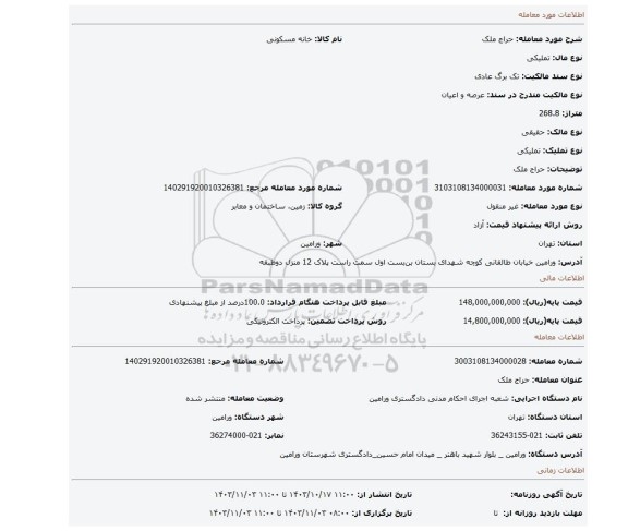 مزایده، حراج ملک