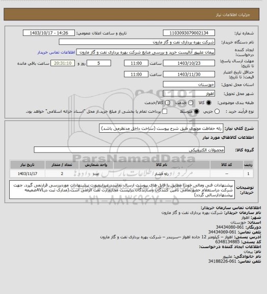 استعلام رله حفاظت موتوری طبق شرح پیوست (ساخت داخل مدنظرمی باشد)