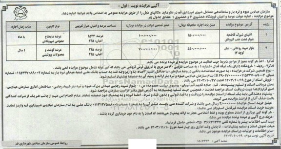 مزایده اجاره موقت عرصه و اعیان فروشگاه